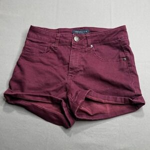 Aeropostale Burgundy High‎ Waisted Midi Denim Shorts Womens Size 6 Cuffed